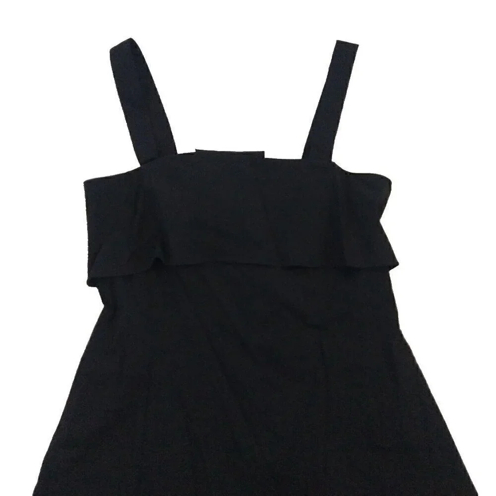 Theory Drape Back Dress Size 10 Black Linen Blend Stretch Sleeveless Fit & Flare